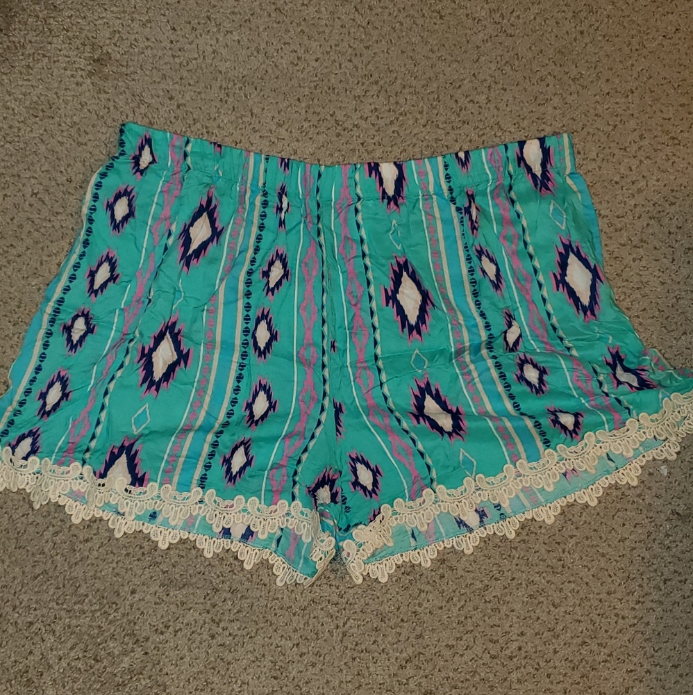 Aztec Print Paper Bag Shorts